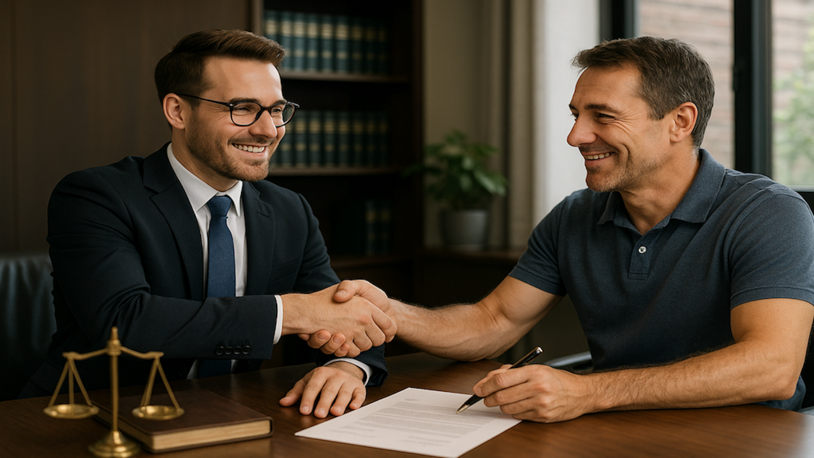 Lawyer discussing documents with a client